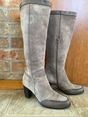 Hogan Taupe Suede Over-the-Knee Heeled Boots